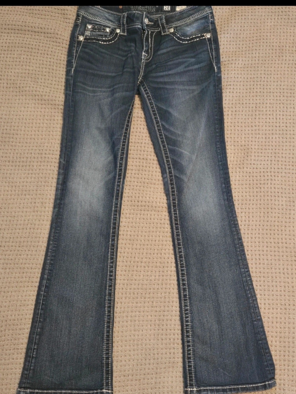 Miss Me Dark Blue Flare Jeans with Contrast Stitching